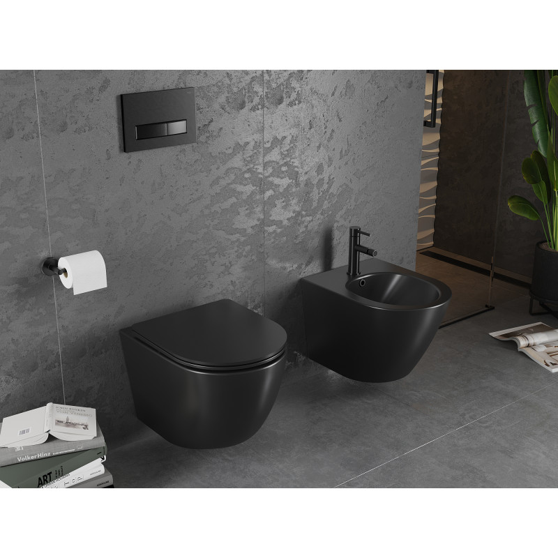 Mexen Lena vas wc Rimless cu capac slim cu cădere lentă, duroplast, negru mat - 30221085