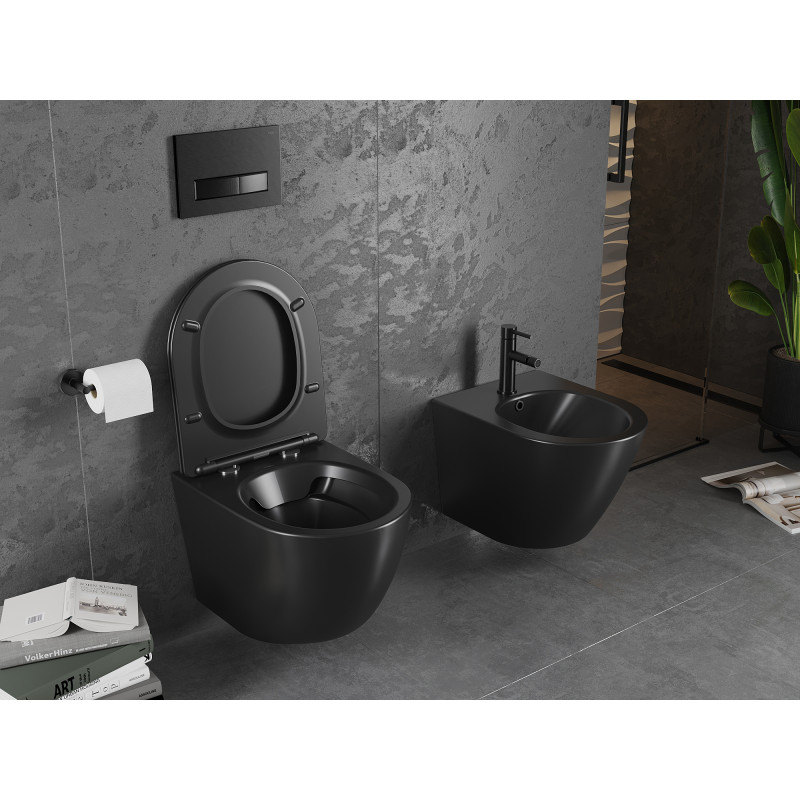 Mexen Lena vas wc Rimless cu capac slim cu cădere lentă, duroplast, negru mat - 30221085