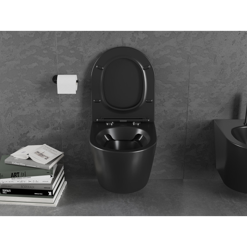 Mexen Lena vas wc Rimless cu capac slim cu cădere lentă, duroplast, negru mat - 30221085