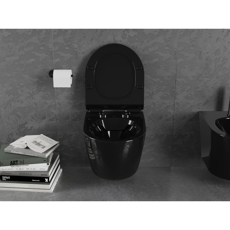Mexen Lena vas WC fără margini cu capac slim cu închidere lentă, duroplast, negru lucios - 30224070