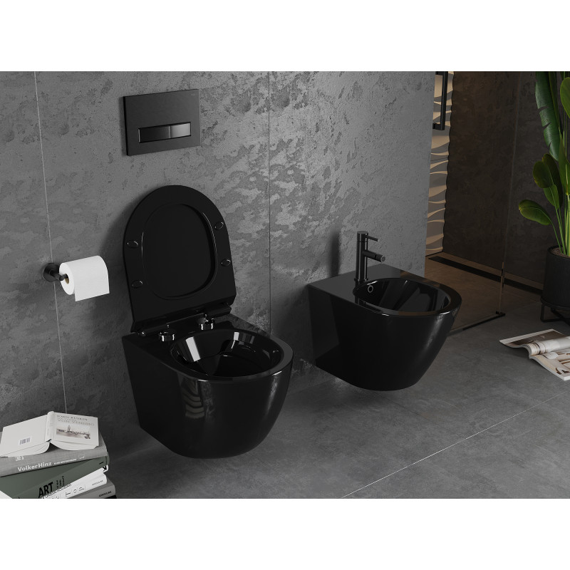 Mexen Lena vas wc Rimless cu capac cu închidere lentă slim, duroplast, negru lucios - 30224070