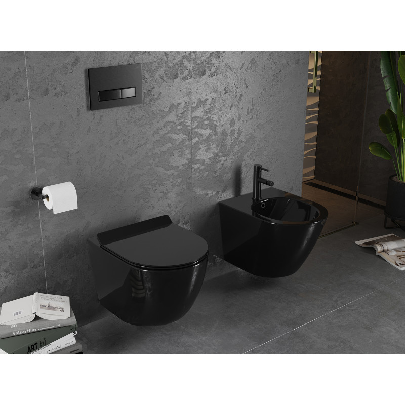 Mexen Lena vas wc Rimless cu capac cu închidere lentă slim, duroplast, negru lucios - 30224070
