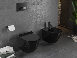 Mexen Lena Rimless WC csésze lassan záródó, vékony duroplast deszkával, fekete fényes - 30224070