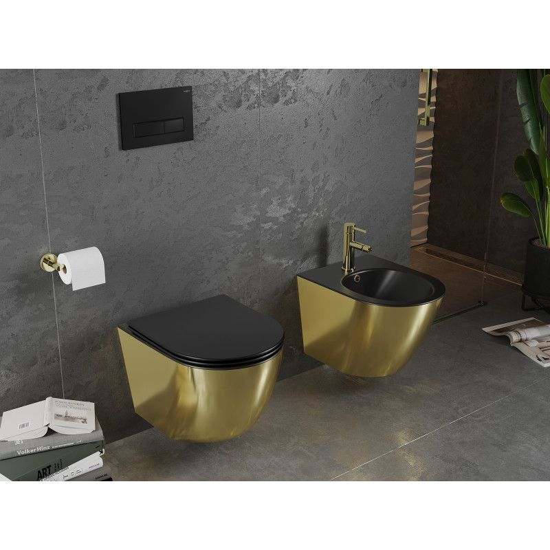 Mexen Lena vas wc Rimless cu capac slim cu închidere lentă, duroplast, negru mat/auriu - 30224076