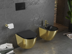 Mexen Lena vas wc fără margini cu capac cu cădere lentă slim, duroplast, negru mat/auriu - 30224076