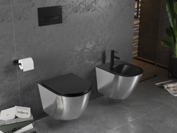 Mexen Lena vas wc rimless cu capac cu cădere lentă slim, duroplast, negru mat/argintiu - 30224074