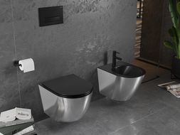 Mexen Lena vas WC Rimless cu capac slim cu închidere lentă, duroplast, negru mat/argintiu - 30224074
