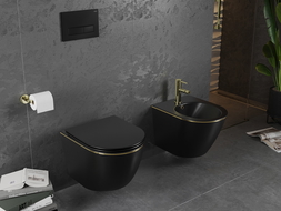 Mexen Lena vas WC fără margini cu capac slim cu închidere lentă, duroplast, mat negru/linie aurie - 30224075