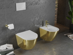 Mexen Lena vas WC fără margini cu capac cu închidere lentă slim, duroplast, alb/auriu - 30224006
