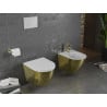 WC Mexen Lena fără ramă cu capac cu închidere lentă slim, duroplast, alb/auriu model solzi - 30224008