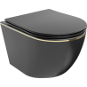 Mexen Lena vas WC rimless cu capac cu închidere lentă slim, duroplast, negru mat/linie aurie - 30224075