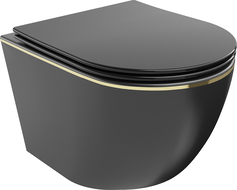 Mexen Lena Rimless WC csésze lassan csukódó, vékony duroplast üléssel, fekete matt/arany vonal - 30224075