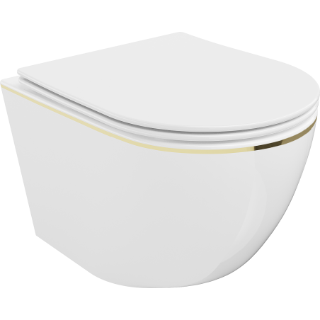 Mexen Lena vas de toaletă Rimless cu capac slim cu închidere lentă, duroplast, alb/linie aurie - 30224005