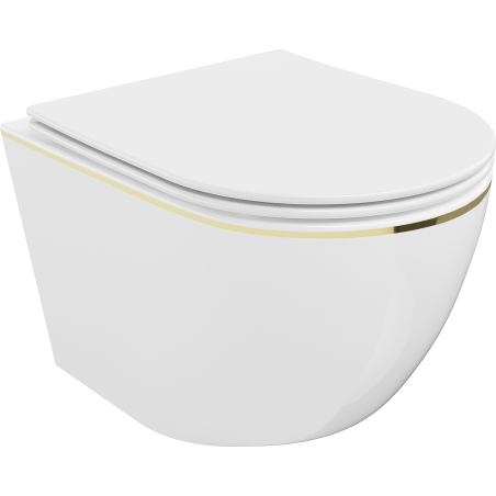 Mexen Lena vas de toaletă Rimless cu capac slim cu închidere lentă, duroplast, Albă/aurie linii - 30224005