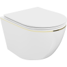 Mexen Lena vas de toaletă Rimless cu capac slim cu închidere lentă, duroplast, Albă/aurie linii - 30224005