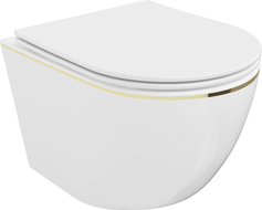 Mexen Lena Rimless WC csésze lassan záródó slim duroplast üléssel, fehér/arany vonal - 30224005