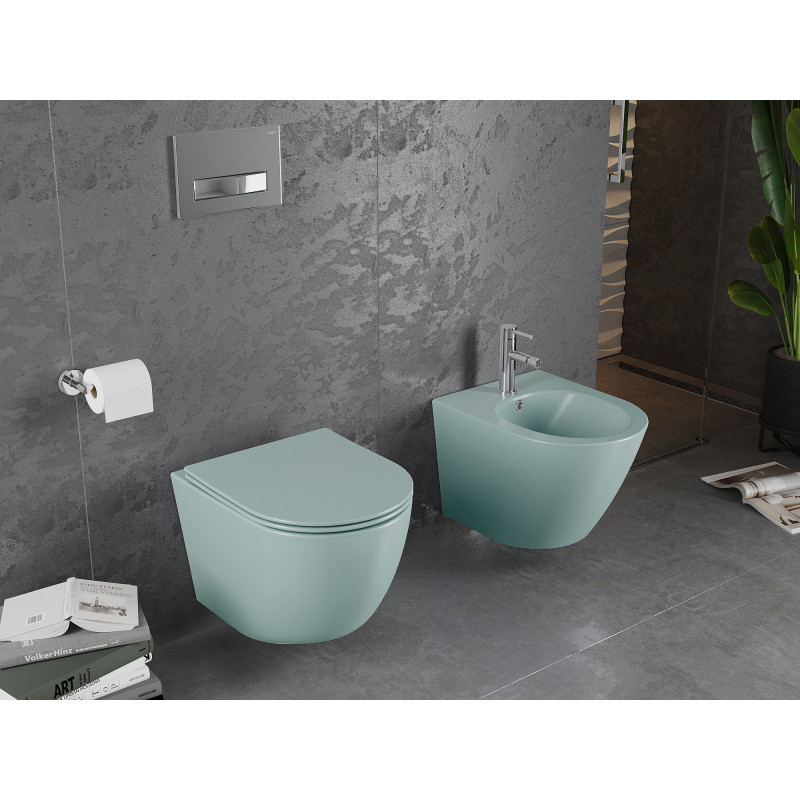 Mexen Lena Rimless WC-csésze lassan záródó slim ülőkével, duroplast, világoszöld matt - 30224048