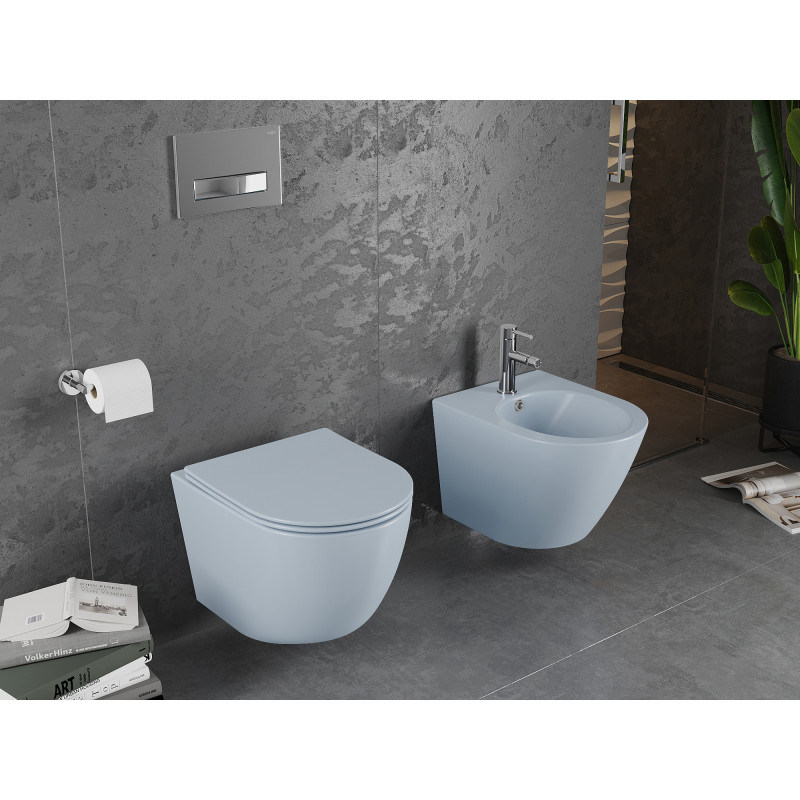 Mexen Lena Rimless WC csésze, lassan záródó slim ülőkével, duroplast, szürke-kék matt - 30224069