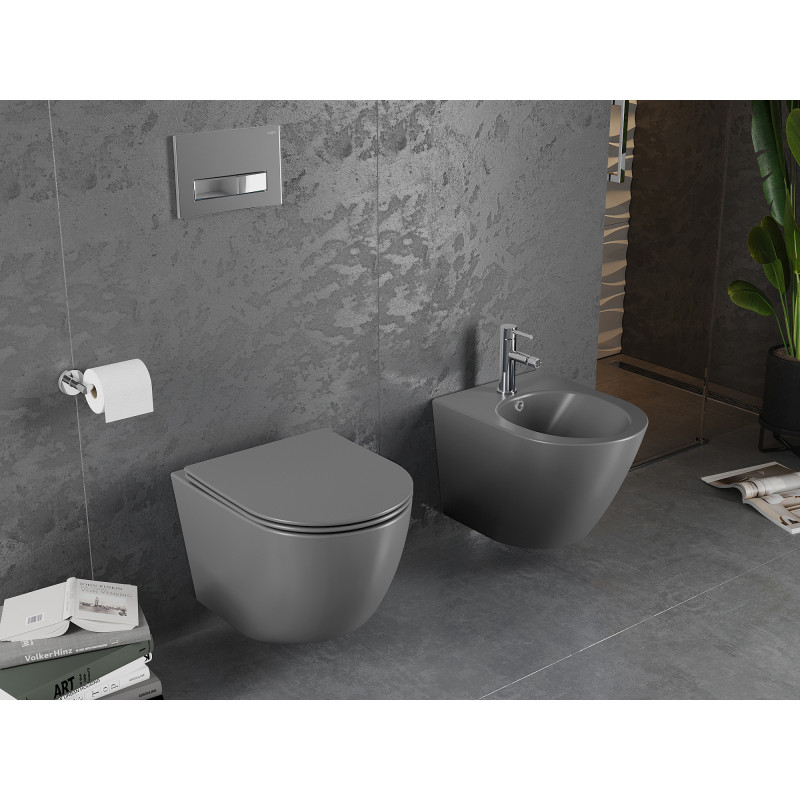 Mexen Lena vas de toaletă wc Rimless cu capac cu închidere lentă slim, duroplast, gri închis mat - 30224071