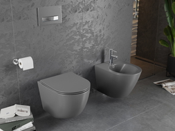 Mexen Lena rimless WC csésze lassan süllyedő vékony duroplast deszkával, sötét szürke matt - 30224071