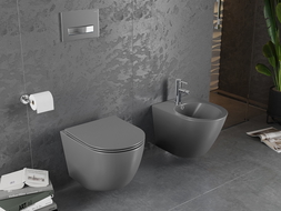 Mexen Lena vas wc fără margini cu capac cu închidere lentă slim, duroplast, gri închis mat - 30224071