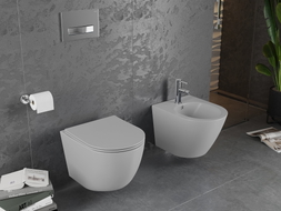 Mexen Lena Rimless WC-csésze lassan záródó slim duroplast ülőkével, világos szürke matt - 30224061
