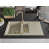 Mexen Matias chiuvetă de granit cu 1,5 compartimente cu scurgător 900 x 505 mm, bej, sifon auriu - 6502901505-69-G
