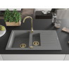 Mexen Matias gránit mosogató 1,5 medencés csepegtetővel 900 x 505 mm, szürke, arany szifon - 6502901505-71-G