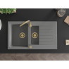 Mexen Matias chiuvetă din granit cu scurgător 1,5 cuve 900 x 505 mm, gri, sifon auriu - 6502901505-71-G
