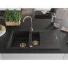 Mexen Matias 1,5 rekeszes gránit mosogató csepegtetővel, 900 x 505 mm, fekete/arany metál, arany szifonnal - 6502901505-75-G