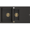 Mexen Matias chiuvetă de granit cu 1,5 compartimente și scurgător 900 x 505 mm, negru/auriu metalizat, sifon auriu - 6502901505?