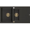 Mexen Matias chiuvetă de granit cu 1,5 cuve și scurgător 900 x 505 mm, negru/auriu metalizat, sifon auriu - 6502901505-75-G