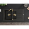 Mexen Matias 1,5 rekeszes gránit mosogató csepegtetővel, 900 x 505 mm, fekete/arany metál, arany szifonnal - 6502901505-75-G