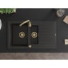 Mexen Matias chiuvetă de granit cu 1,5 cuve și scurgător 900 x 505 mm, negru/auriu metalizat, sifon auriu - 6502901505-75-G