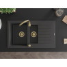 Mexen Matias 1,5 rekeszes gránit mosogató tálcával 900 x 505 mm, fekete pöttyös, arany szifon - 6502901505-76-G