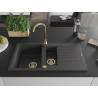 Mexen Matias 1,5 rekeszes gránit mosogató tálcával 900 x 505 mm, fekete pöttyös, arany szifon - 6502901505-76-G