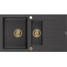 Mexen Matias chiuvetă de granit cu 1,5 compartiment cu picurător 900 x 505 mm, Neagră picățele, sifon Auriu - 6502901505-76-G