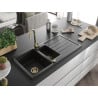 Mexen Andres chiuvetă din granit cu 1,5 camere cu scurgător 1000 x 500 mm negru, sifon auriu - 6515101510-77-G