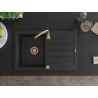 Mexen Bruno chiuvetă din granit cu 1 compartiment și scurgător 795 x 495 mm, negru, sifon auriu - 6513791010-77-G