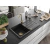 Mexen Bruno1-medencés gránit mosogató edényszárítóval 795 x 495 mm, Fekete, szifon Arany - 6513791010-77-G