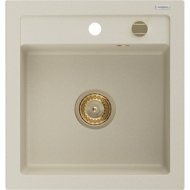 Mexen Vito 1-medencés gránit mosogató 520 x 490 mm, bézs, arany szifon - 6503521000-69-G