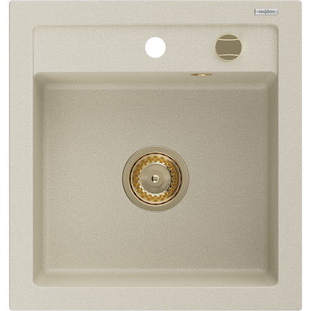 Mexen Vito 1 rekeszes gránit mosogató 520 x 490 mm, bézs, arany szifon - 6503521000-69-G