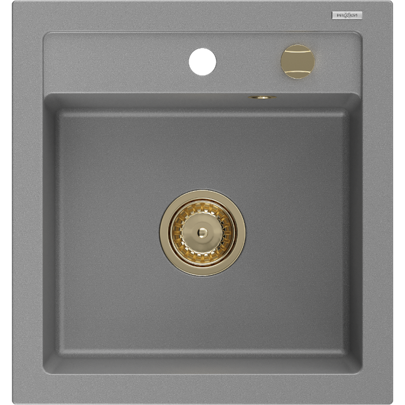Mexen Vito chiuvetă de granit cu 1 compartiment 520 x 490 mm, gri, sifon Auriu - 6503521000-71-G