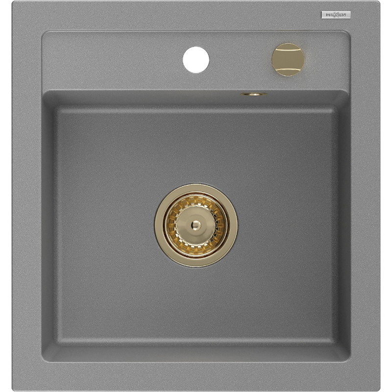 Mexen Vito gránit mosogató 1-medencés, 520 x 490 mm, szürke, arany szifon - 6503521000-71-G