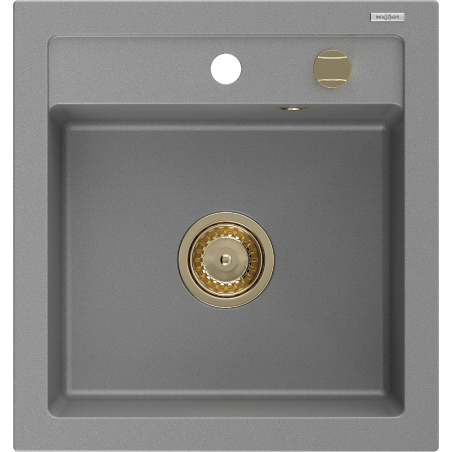 Mexen Vito 1-medencés gránit mosogató 520 x 490 mm, szürke, arany szifon - 6503521000-71-G