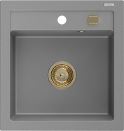 Mexen Vito 1-medencés gránit mosogató 520 x 490 mm, szürke, arany szifon - 6503521000-71-G