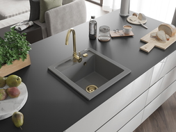 Mexen Vito chiuvetă de granit cu 1 compartiment 520 x 490 mm, gri, sifon Auriu - 6503521000-71-G