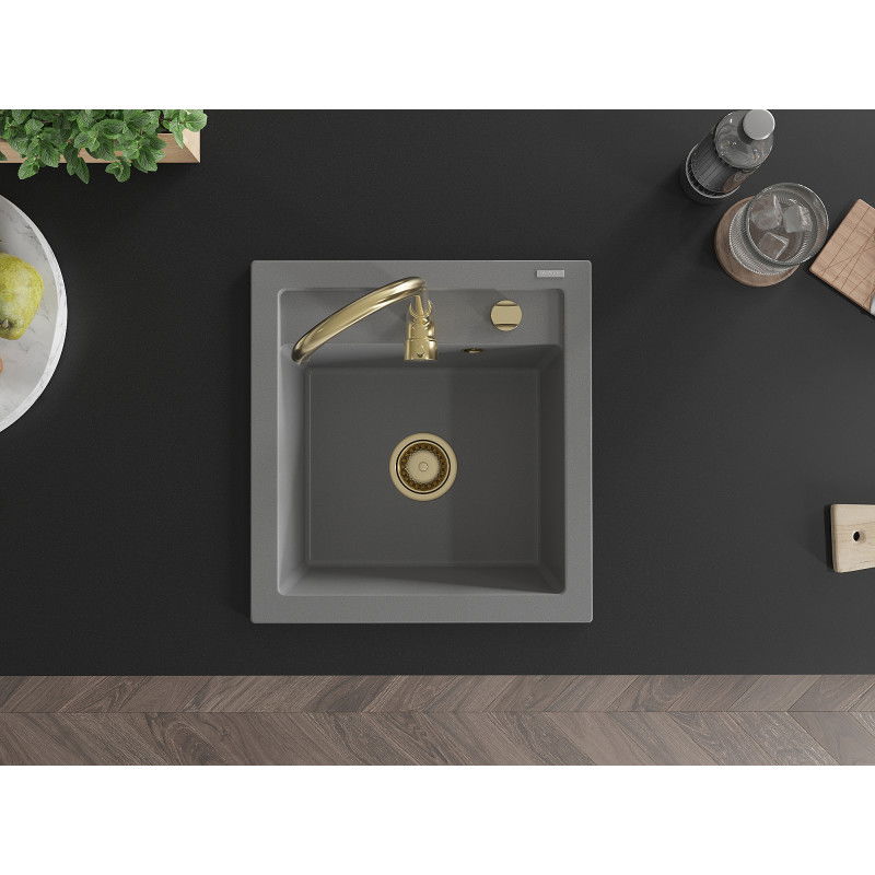 Mexen Vito gránit mosogató 1-medencés 520 x 490 mm, szürke szifon arany - 6503521000-71-G