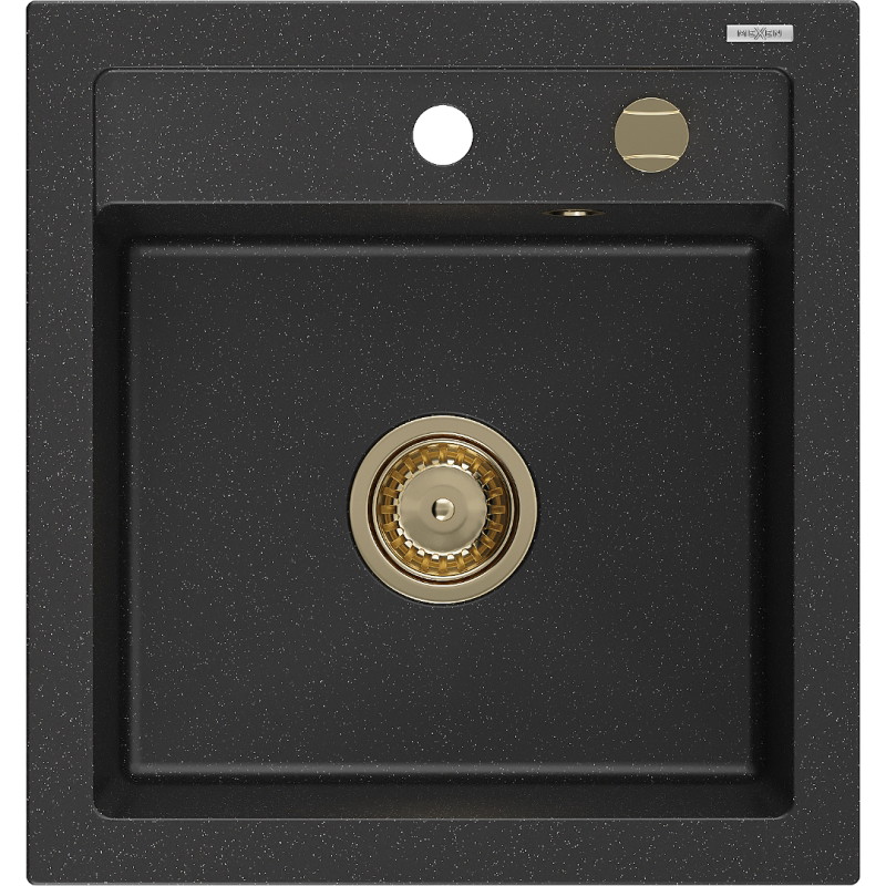 Mexen Vito chiuvetă de granit cu 1 compartiment 520 x 490 mm, negru/argintiu metalic, sifon auriu - 6503521000-73-G