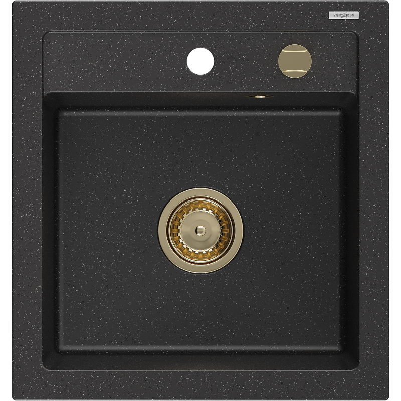 Mexen Vito chiuvetă de granit cu 1 cuvă 520 x 490 mm, metalic negru/argintiu, sifon auriu - 6503521000-73-G
